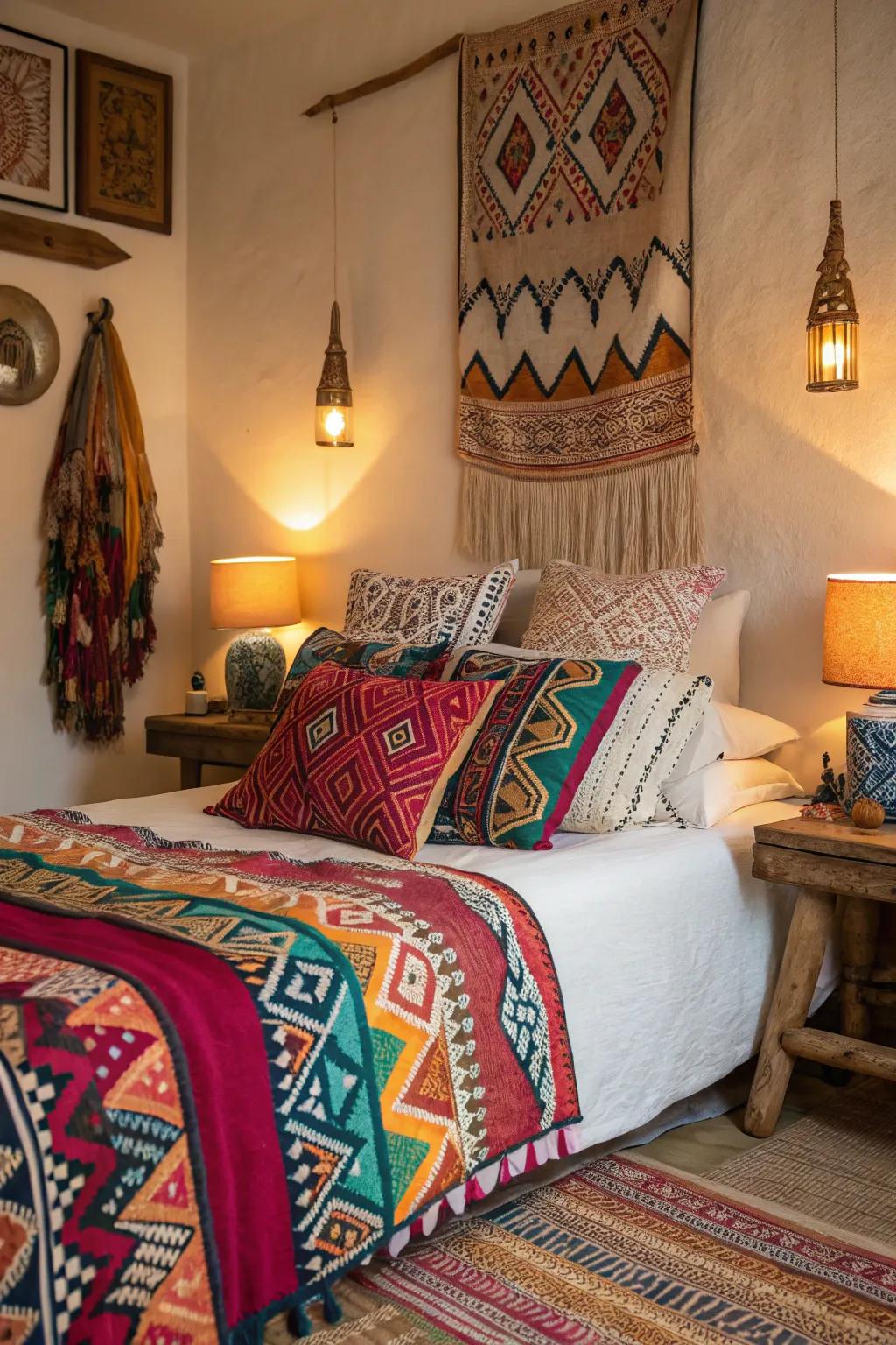 Native designs add a vibrant flair to the bedroom.