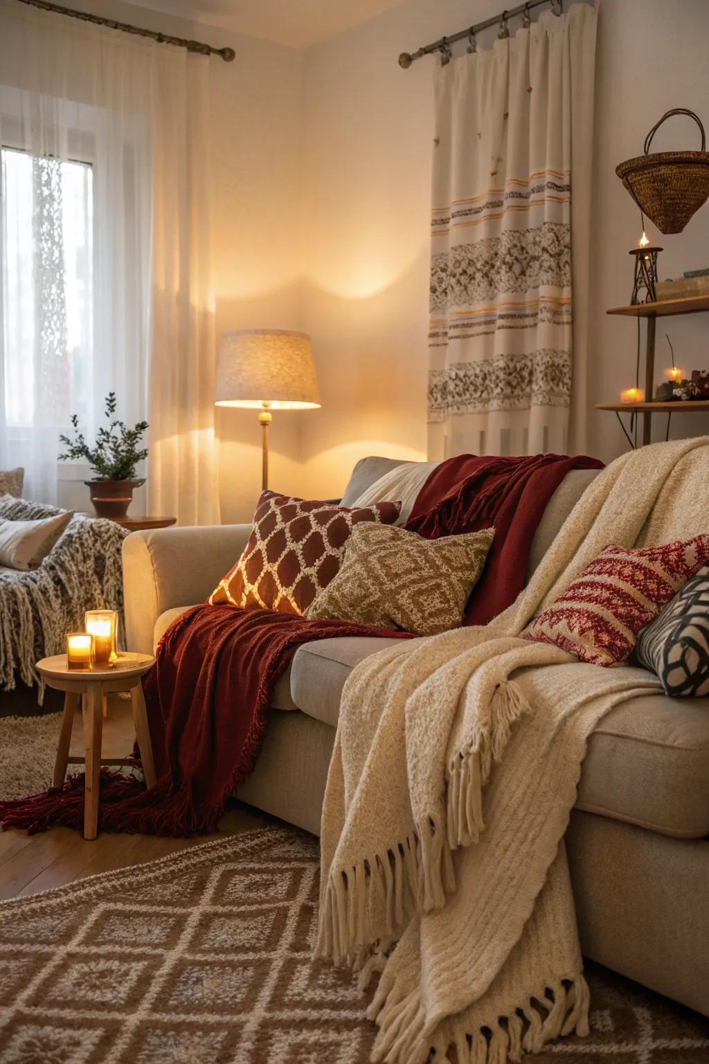 Diverse comfortable fabrics bring warmth to any setting.