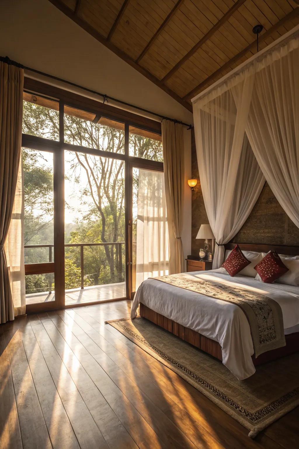 Natural light switches a bedroom into a luminous, welcoming space.