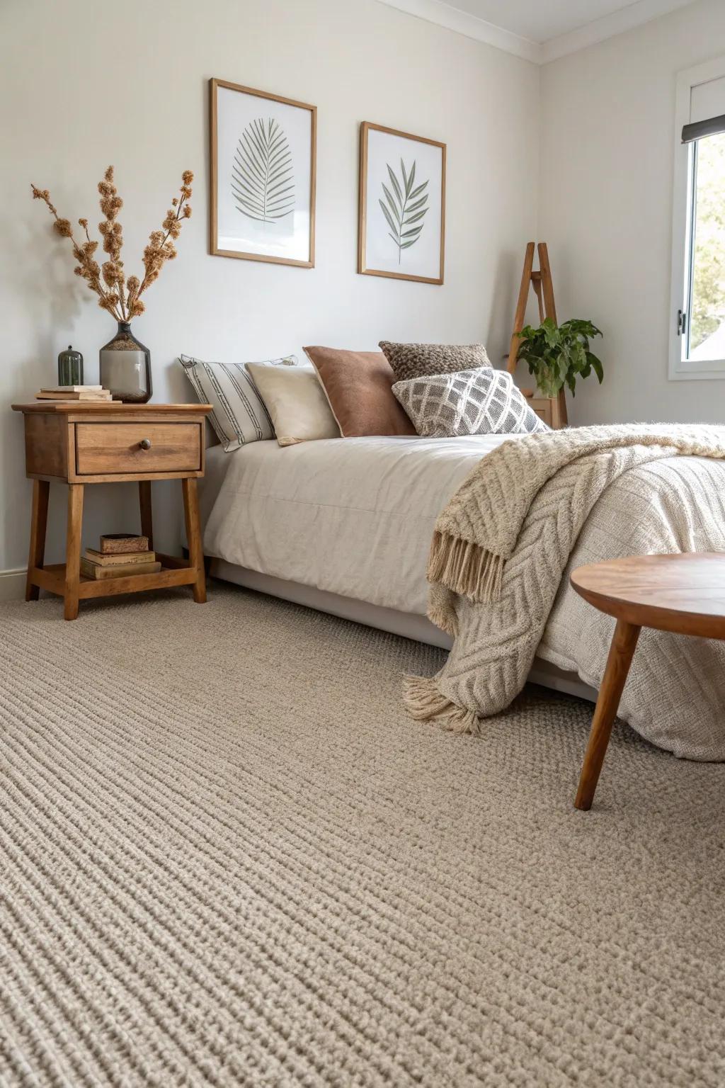 Patterned neutrals introduce a sophisticated layer to minimalist areas.