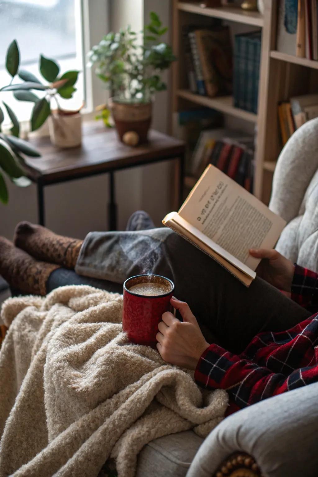 A tranquil reading nook, perfect for unwinding during the holidays.