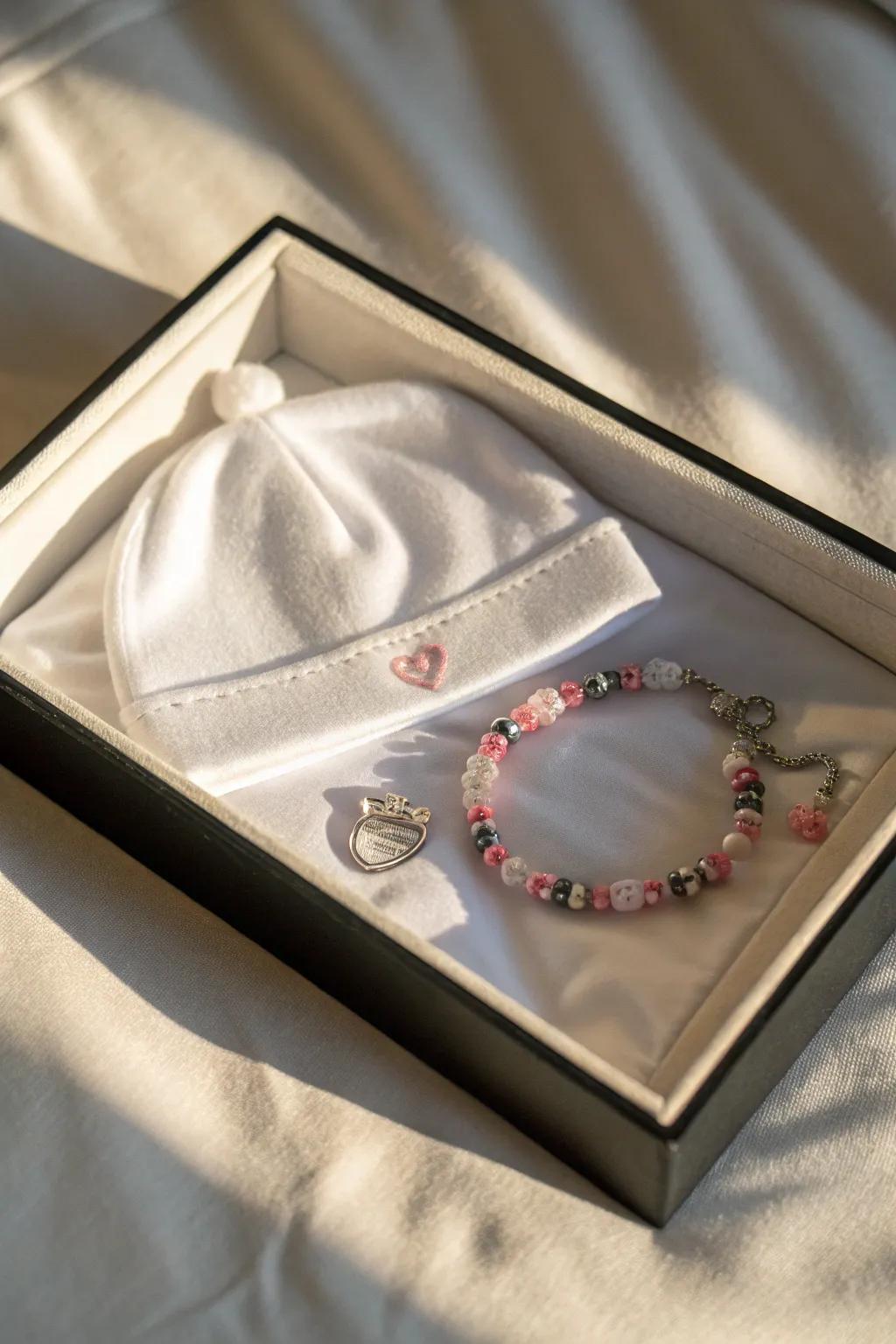 Hospital keepsakes embodying initial memories.