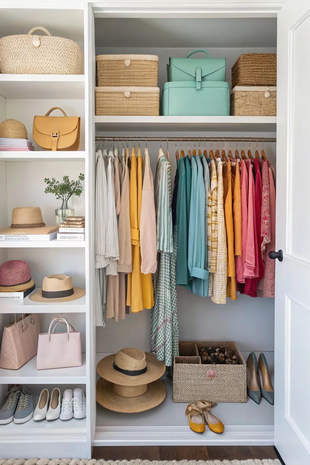 Decorative arrangements shown in a closet