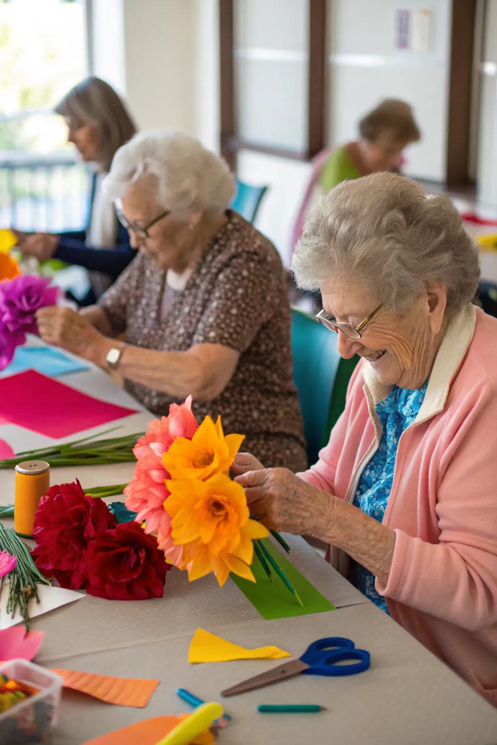 Assembling exquisite crafted blossom bouquets to brighten the ambiance.
