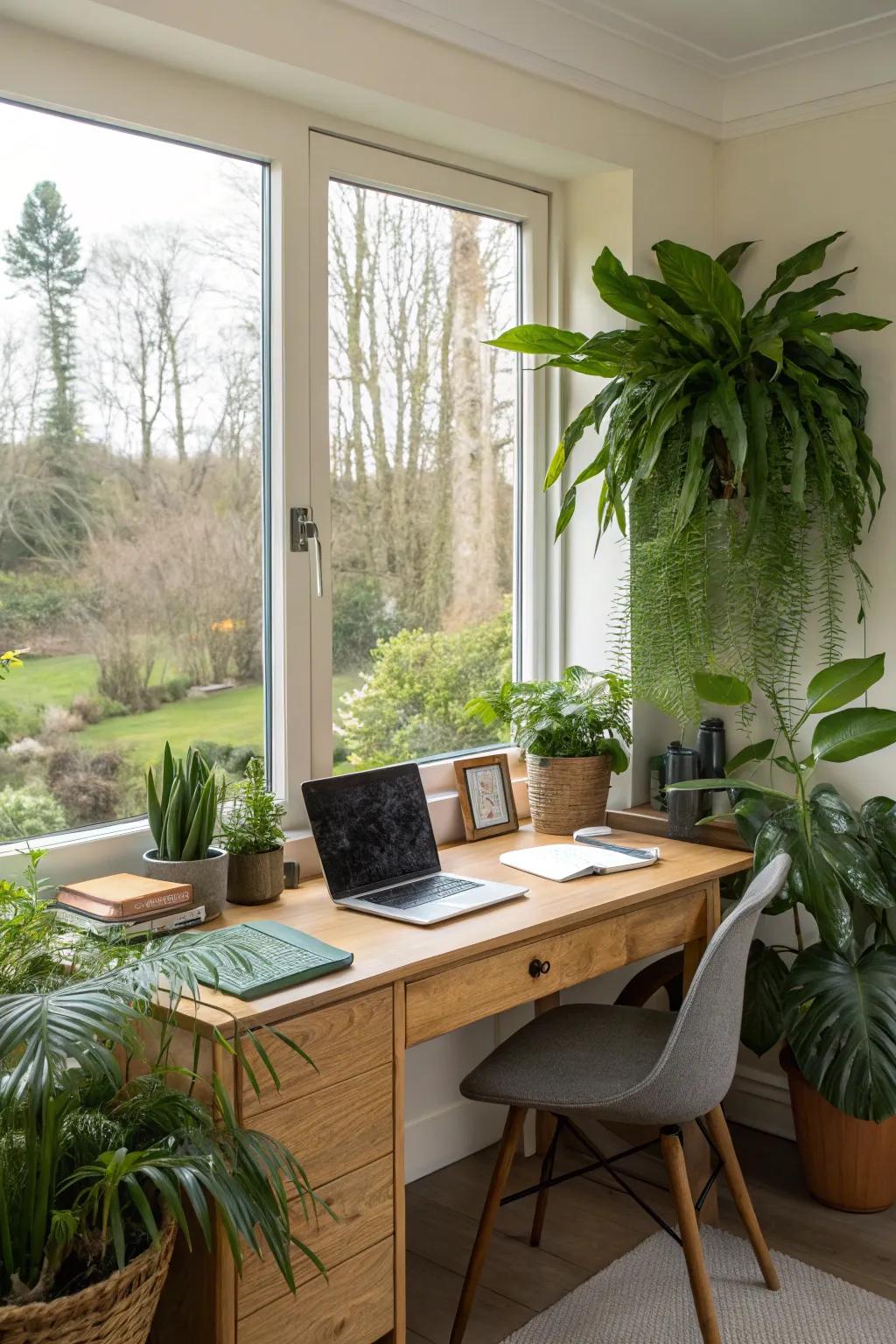 Elements from nature, such as greenery, provide a tranquil Zoom background.