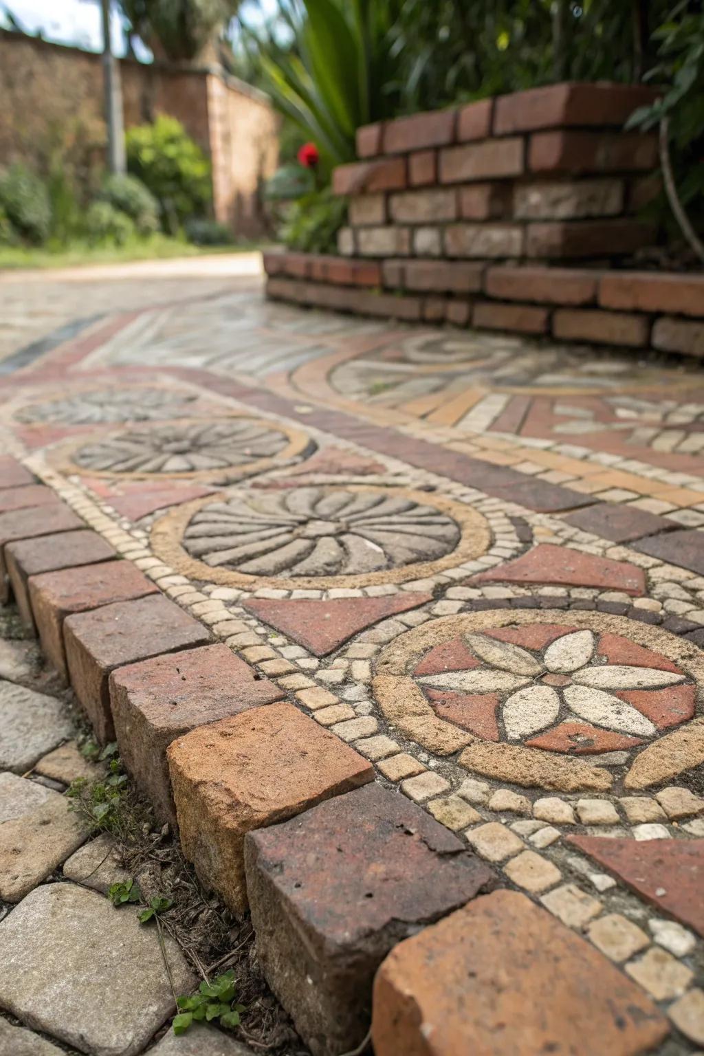 A bespoke brick collage imparts a personal stamp to this patio