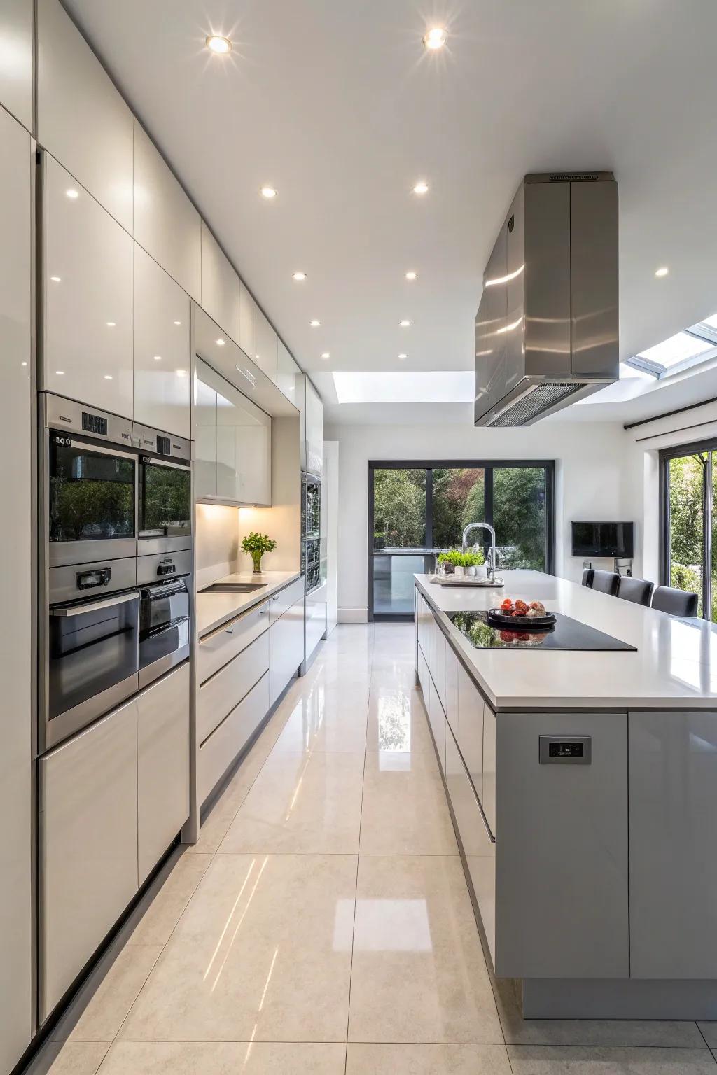 Contemporary appliances blend effortlessly into the open kitchen design.