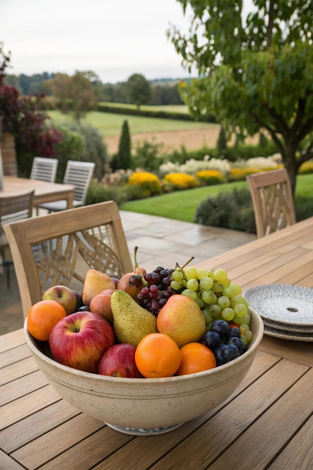 Vibrant fruit bowls function as both a visual and culinary delight.