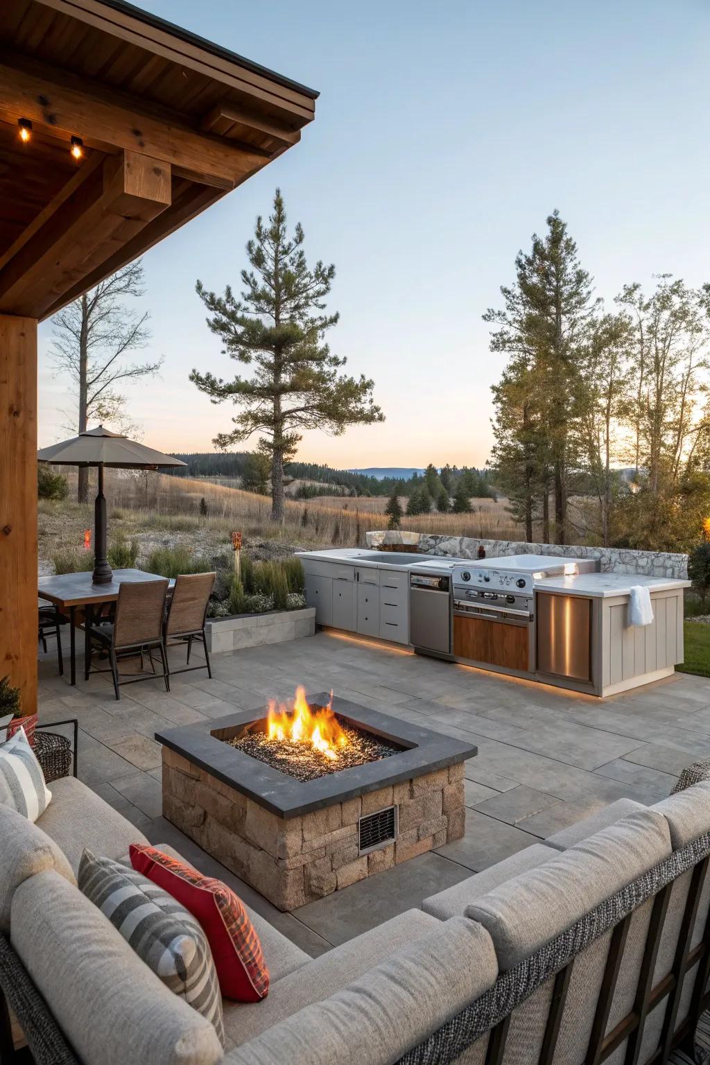 A fire feature transforms your outdoor space into a cozy retreat.