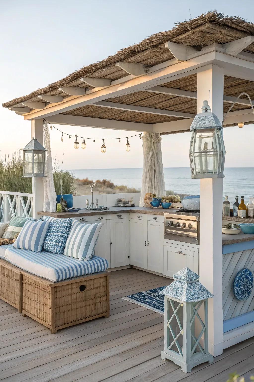 Sense the ocean breeze with a coastal hideaway outdoor kitchen gazebo.