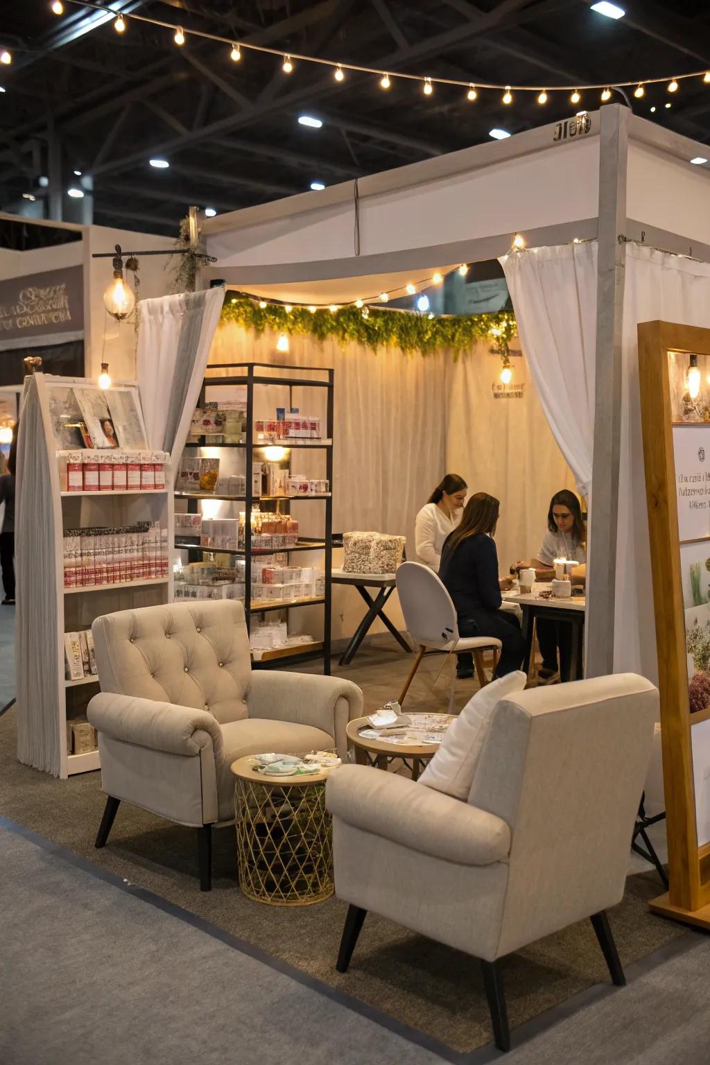 Comfortable seating makes your booth relaxing and inviting.