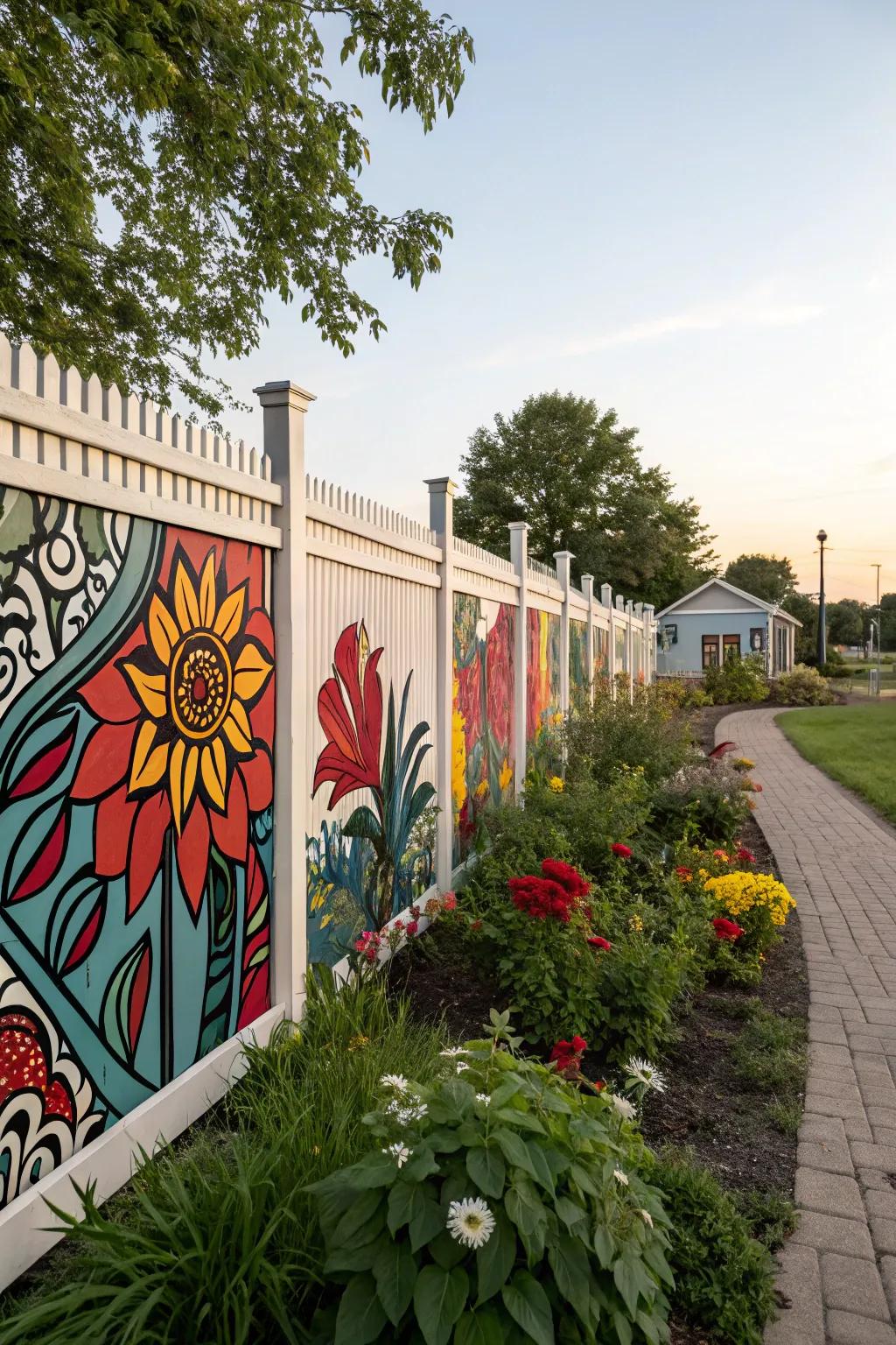 Murals transform fences into mesmerizing art displays.