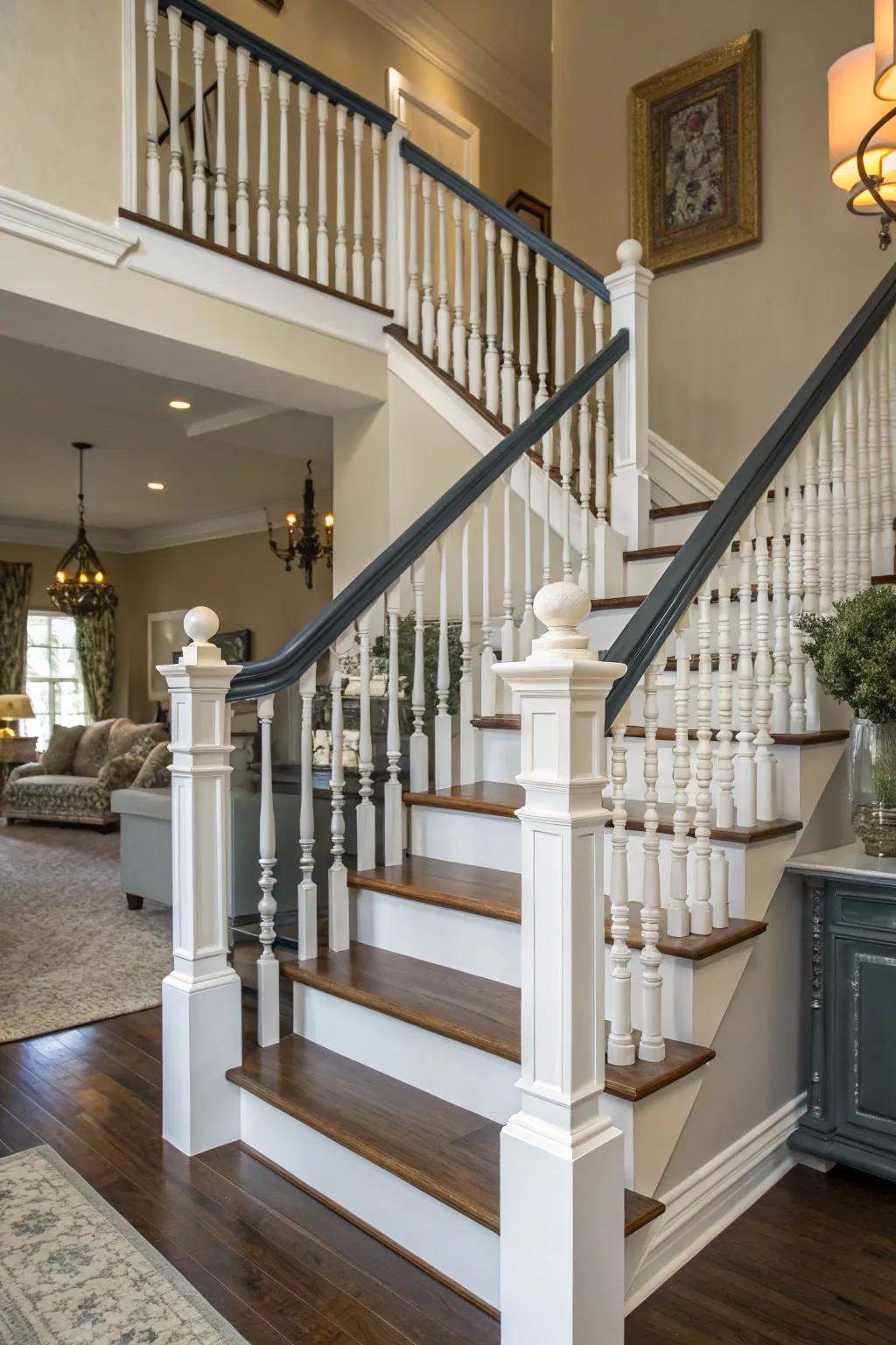 Dual-tone railings introduce a lively revision.