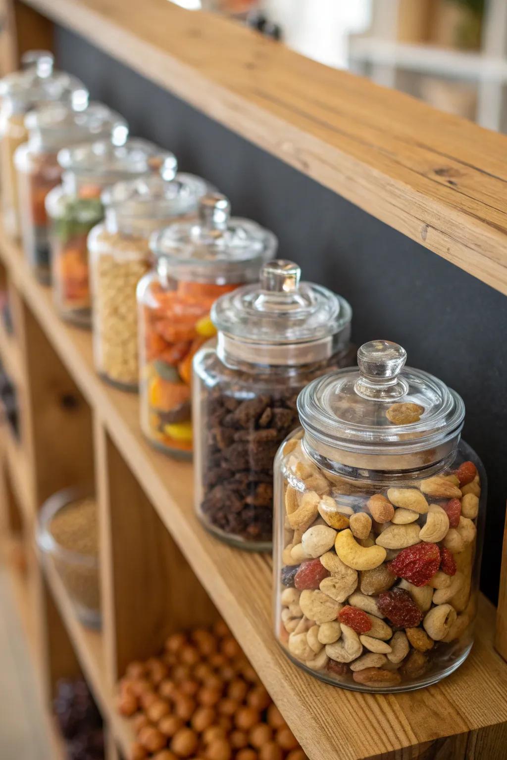 Crystal containers bring a vintage ambiance while keeping snacks in prime condition.