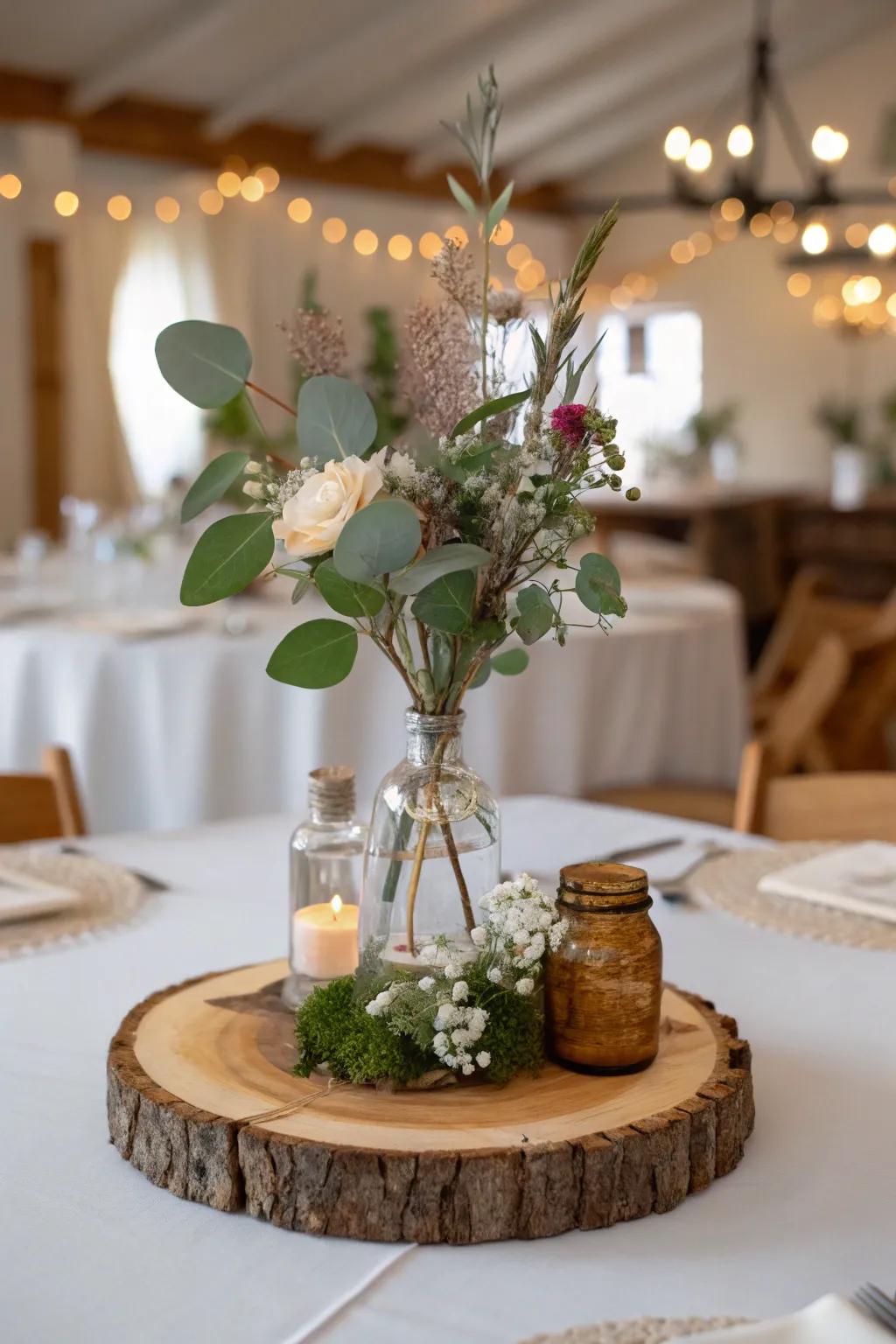 An earthy centerpiece accentuated with timber components.