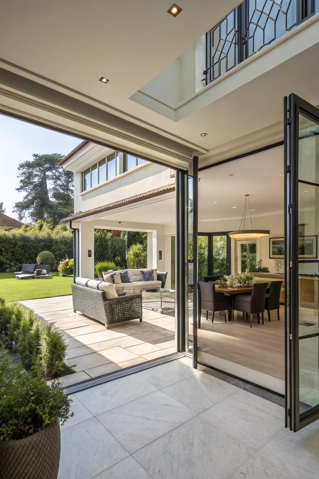 Corner opening doors redefine open space with awe-inspiring corner perspectives.