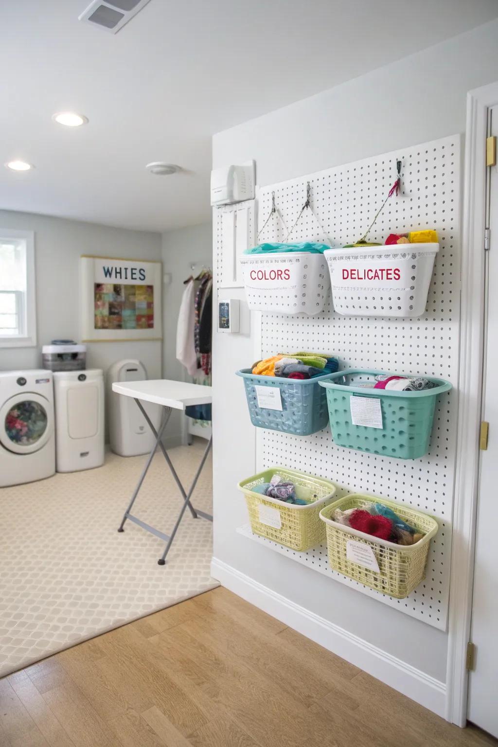 Make laundry sorting easier with marked bins.