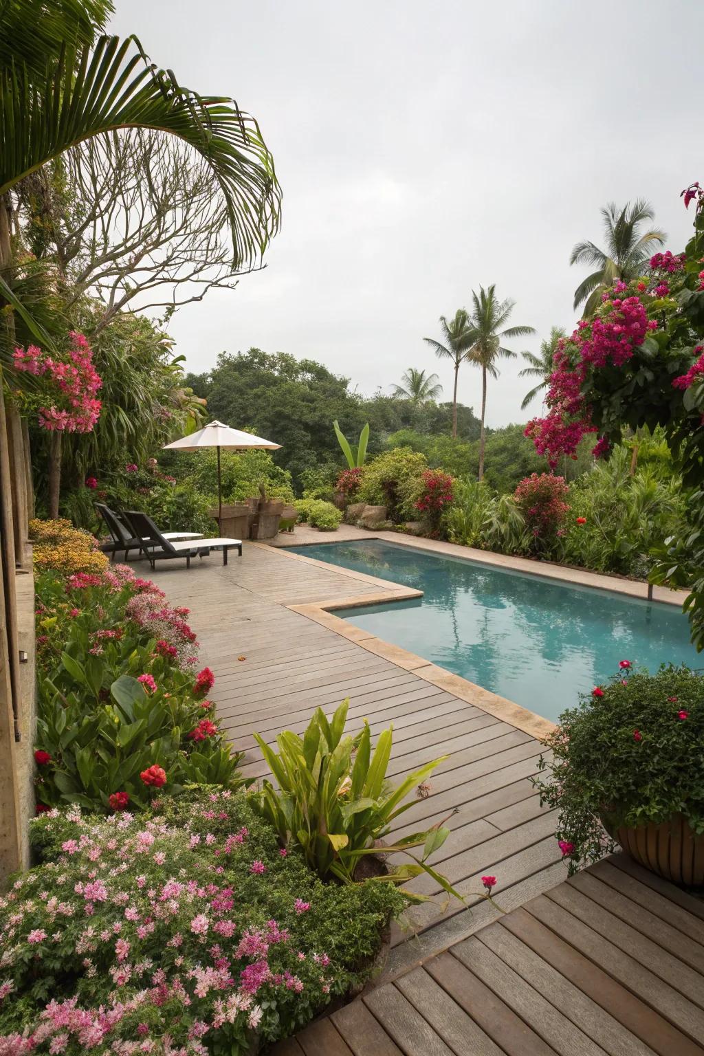 Build a peaceful retreat with rich greenery by your pool.
