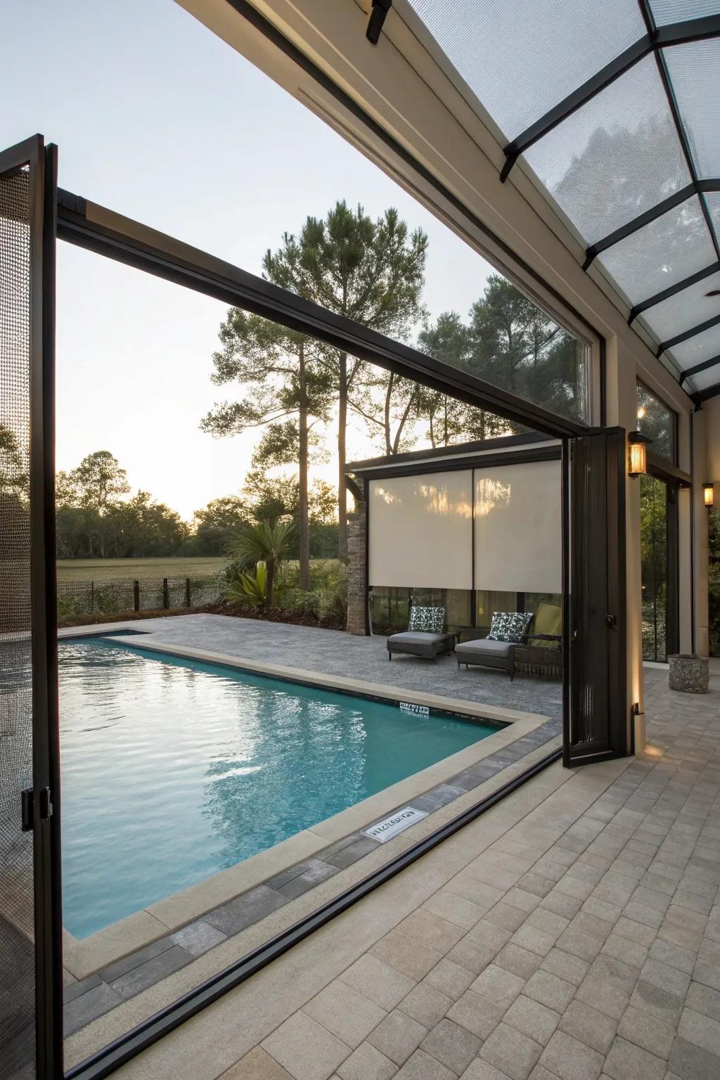 Adjustable screens offer customizable solitude.