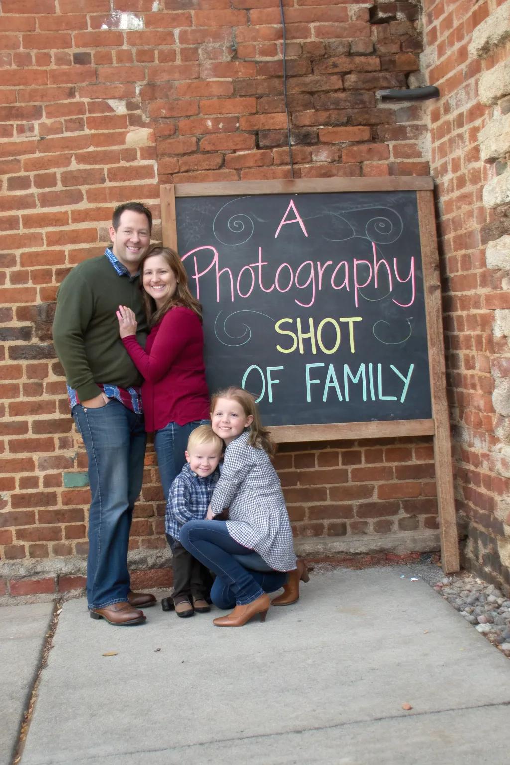 To make your family photos pop, use chalkboards to convey personal messages.