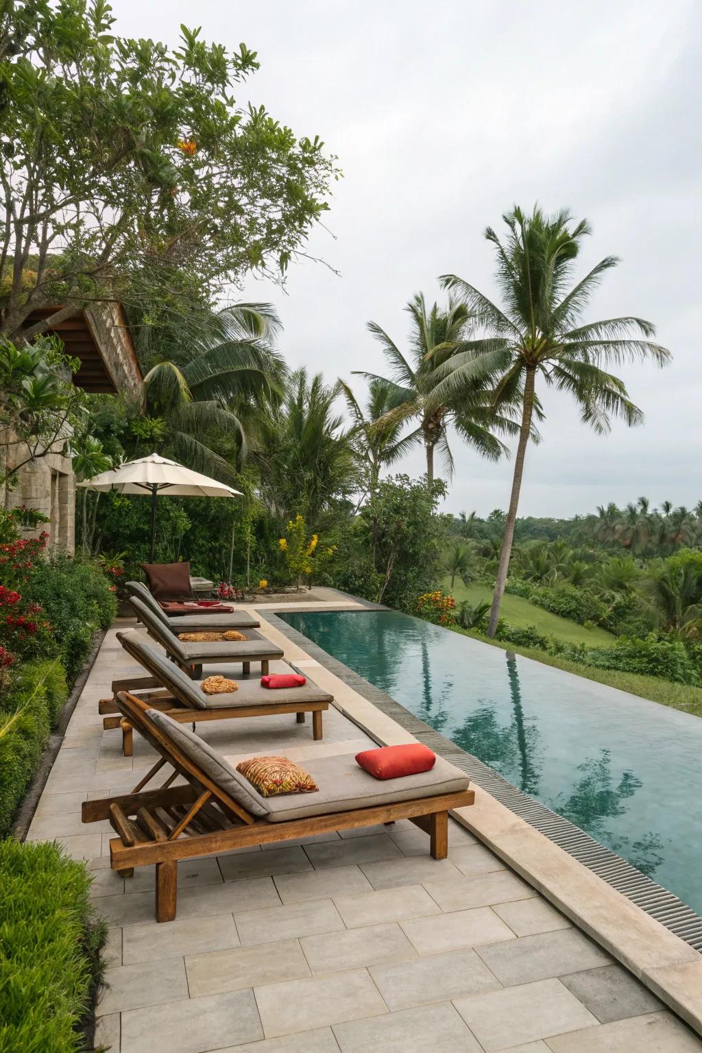 Loungers render an ideal location to unwind by the pool.
