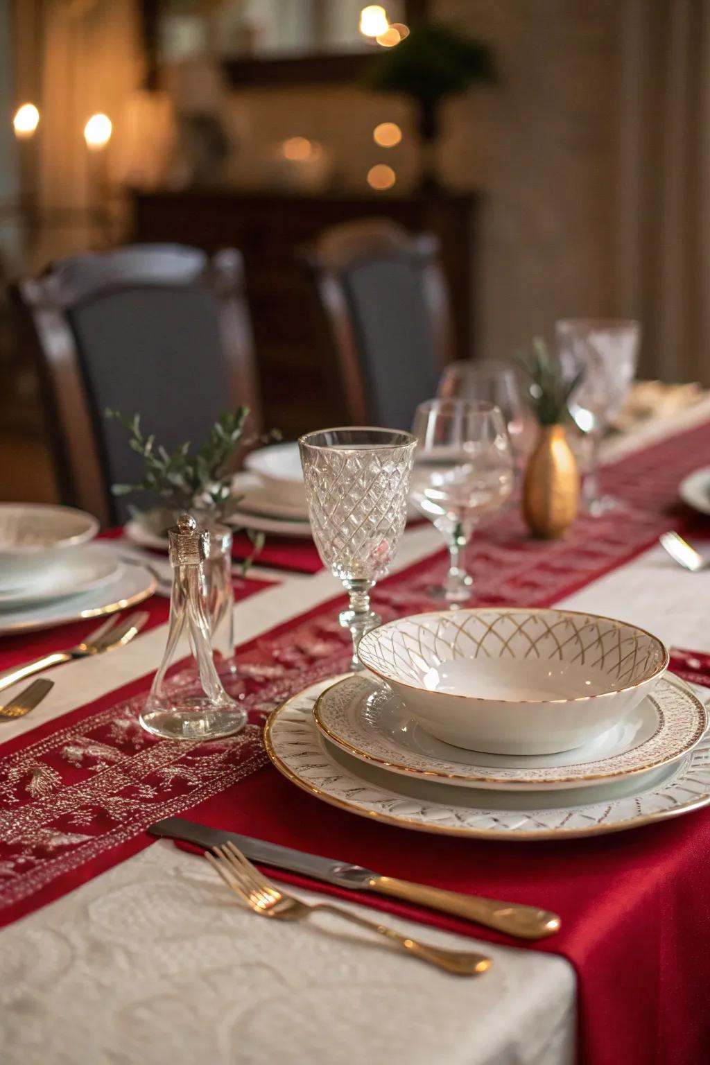 A dramatic red-themed table setting for the holidays.