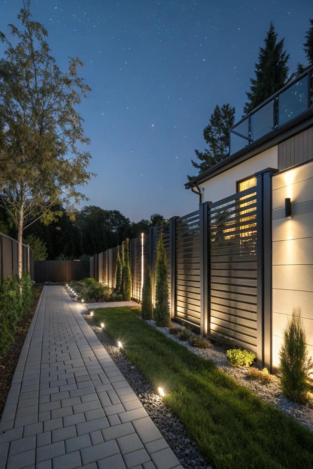 Built-in illumination transforms your fence into a luminous feature after dark.