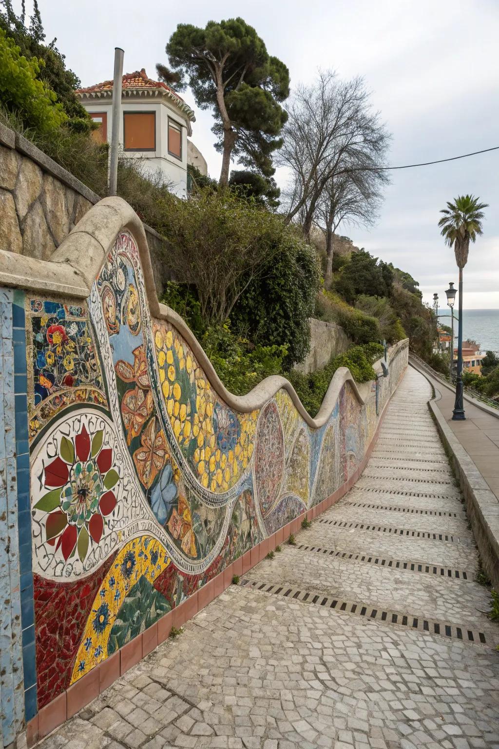 Accentuate your retaining wall with imaginative mosaic designs.