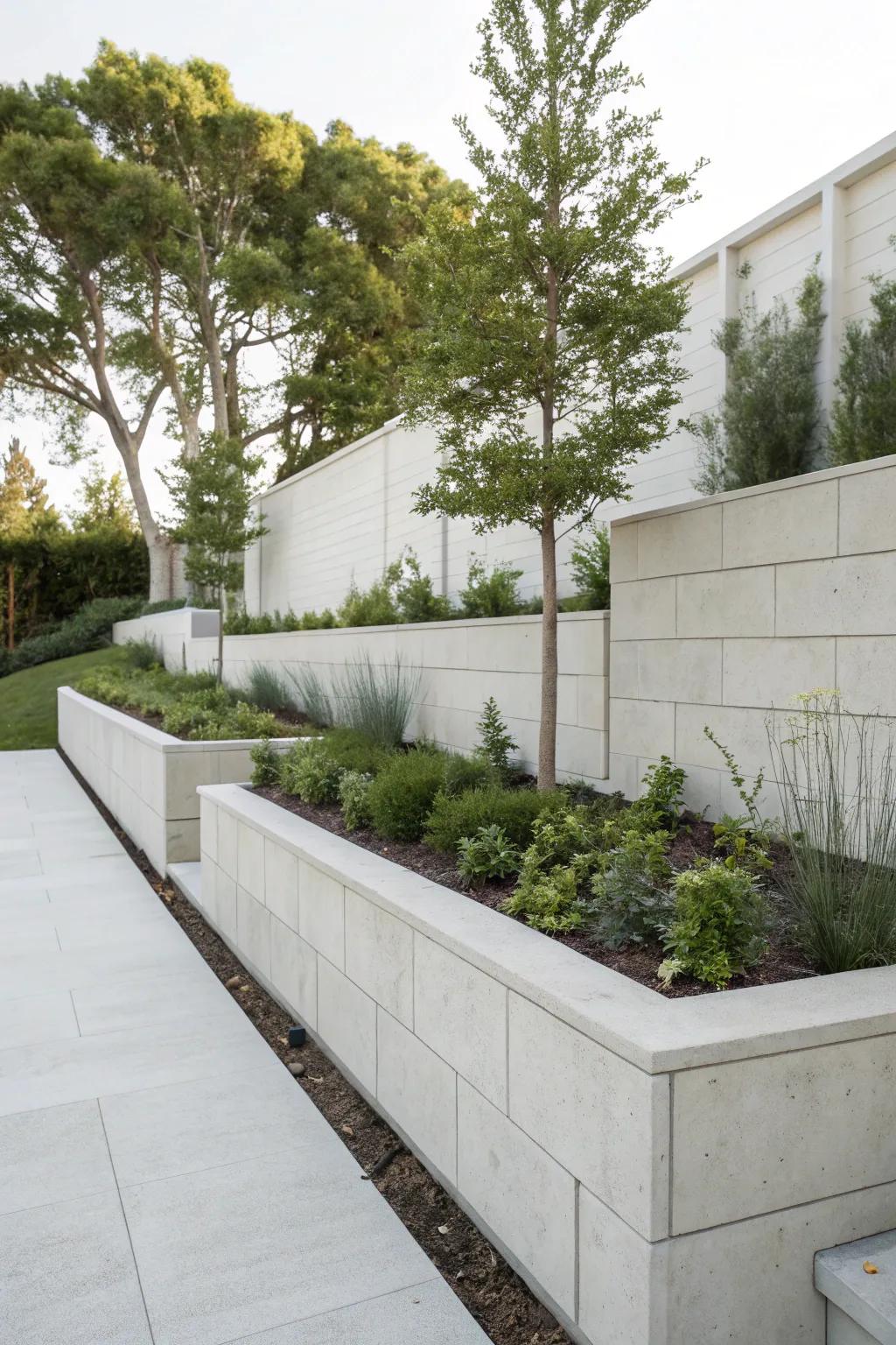 Sharp lines and modern design create a refined retaining wall aesthetic.