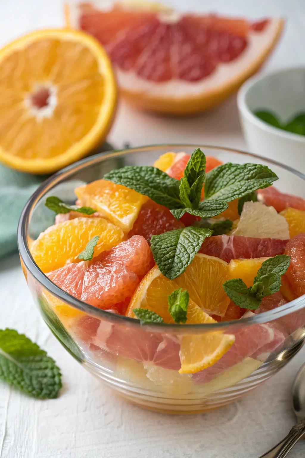 A zesty fruit fusion is a refreshing and vibrant addition to your breakfast tray.