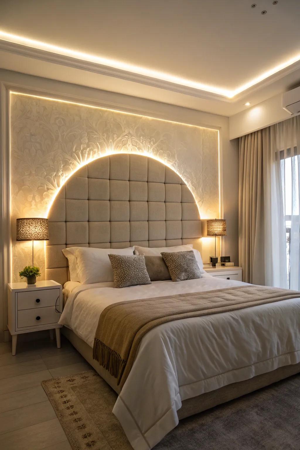 Fashion a focal juncture through an illuminated headboard.