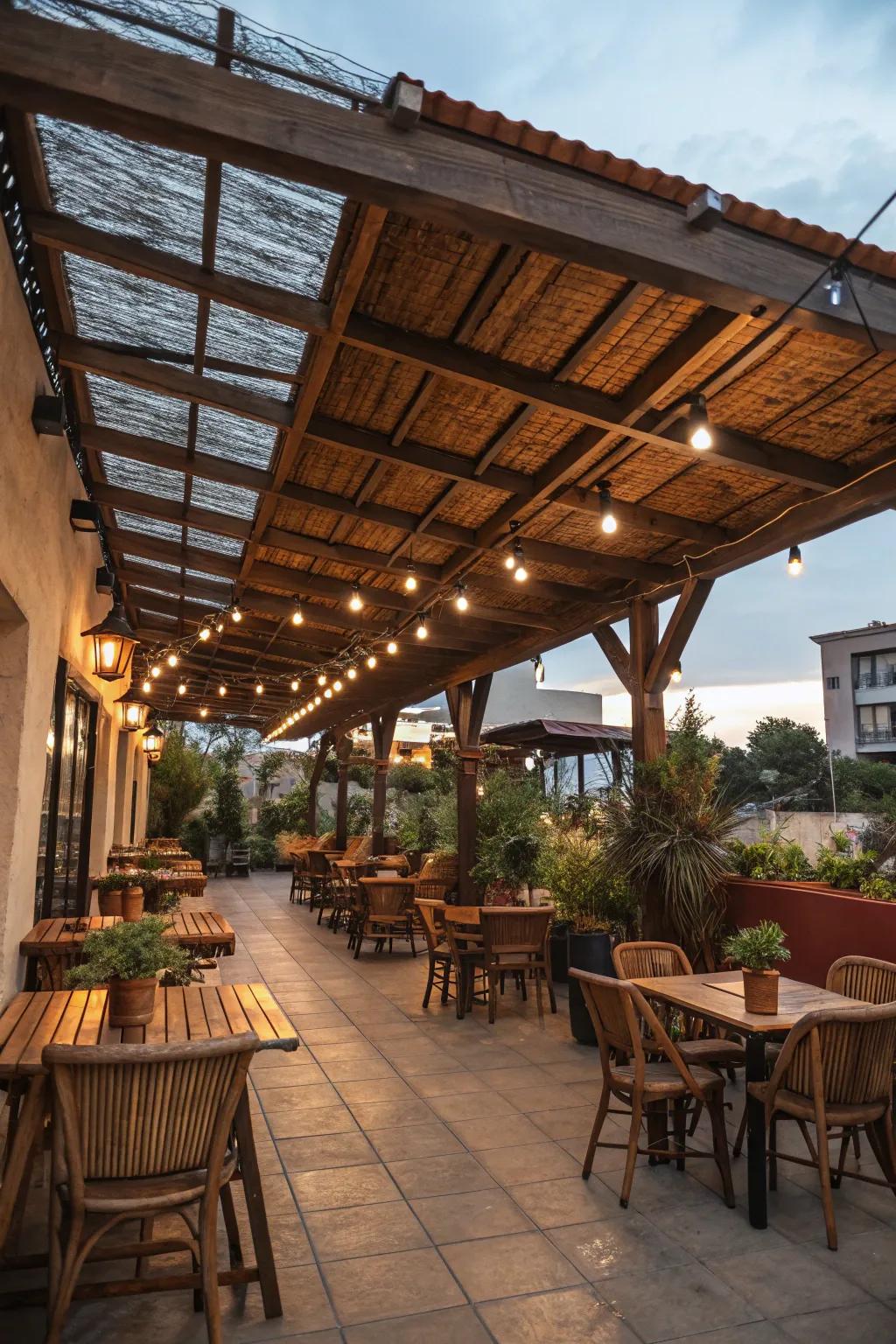 Visible supports infuse a robust, countryside charm.