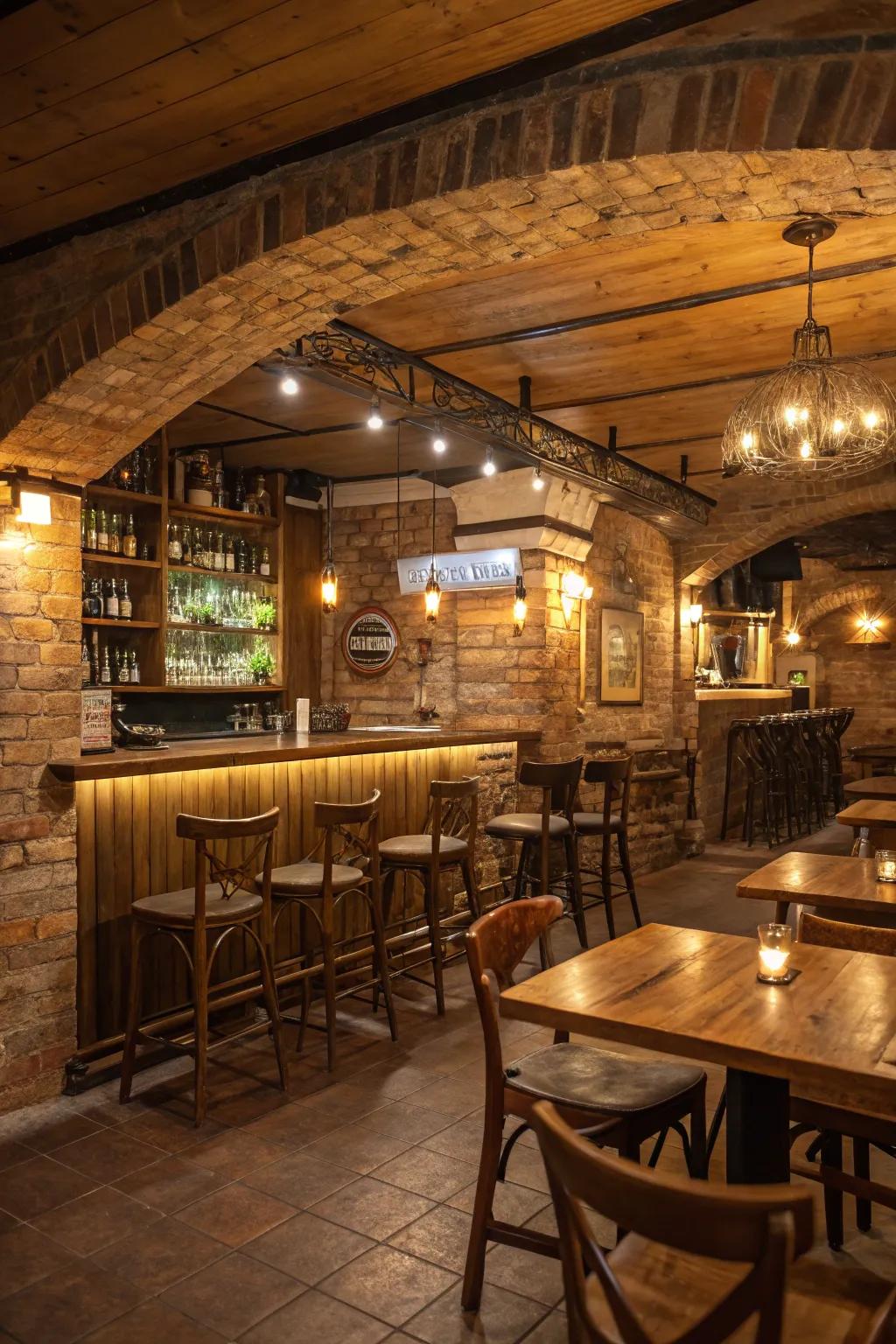 Comforting light effects establishing the vibe for an intimate bar adventure.