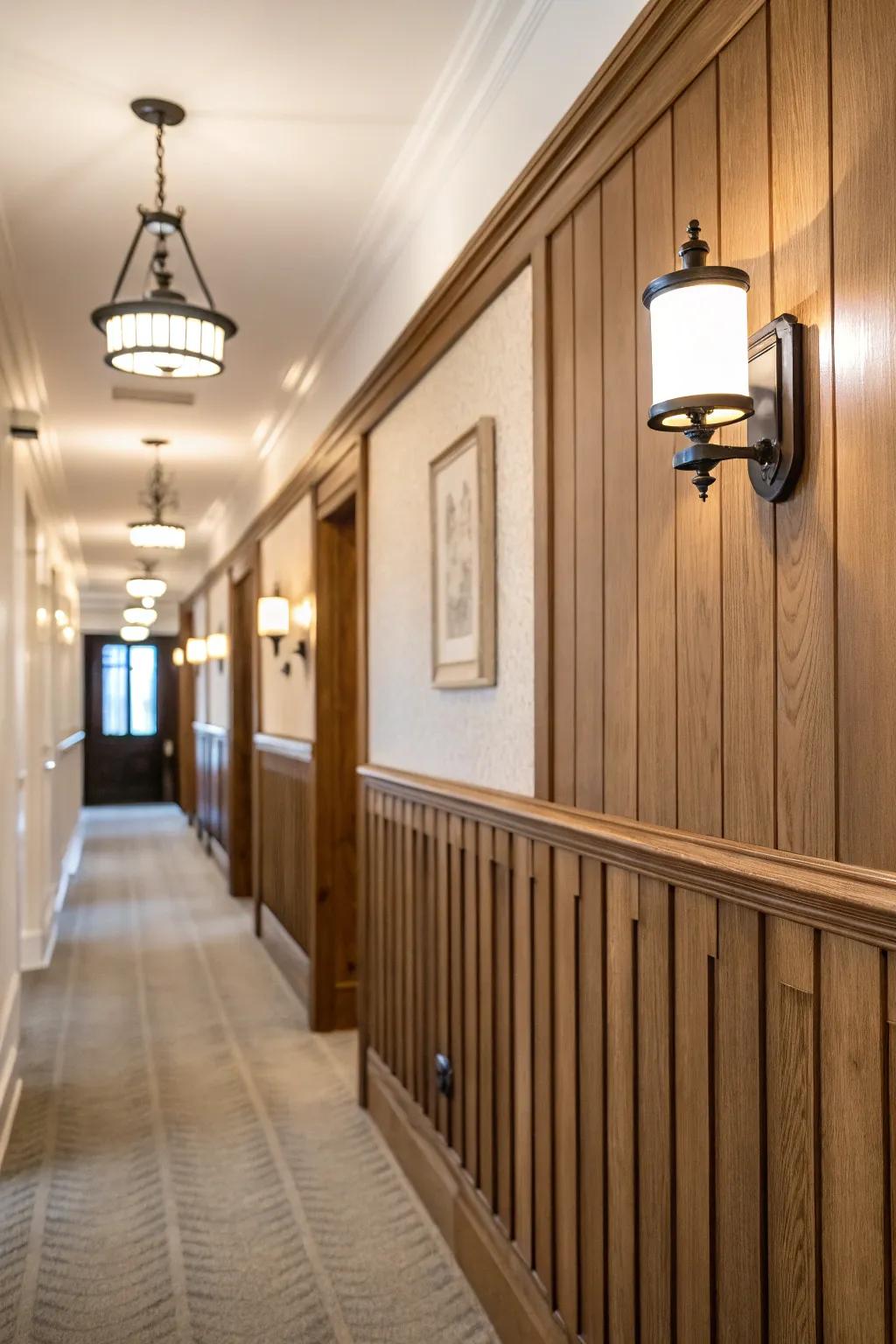 Vertical planks give any hallway a touch of class and sophistication.