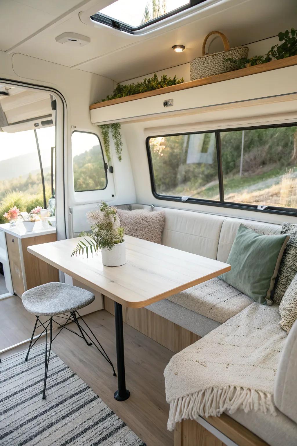A modern table design ensures your RV looks tidy and fashionable.