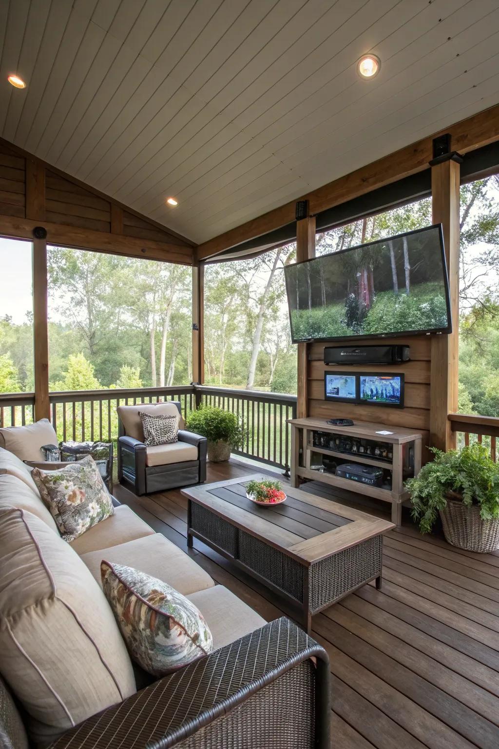Establish an entertainment hub on your screened-in deck.