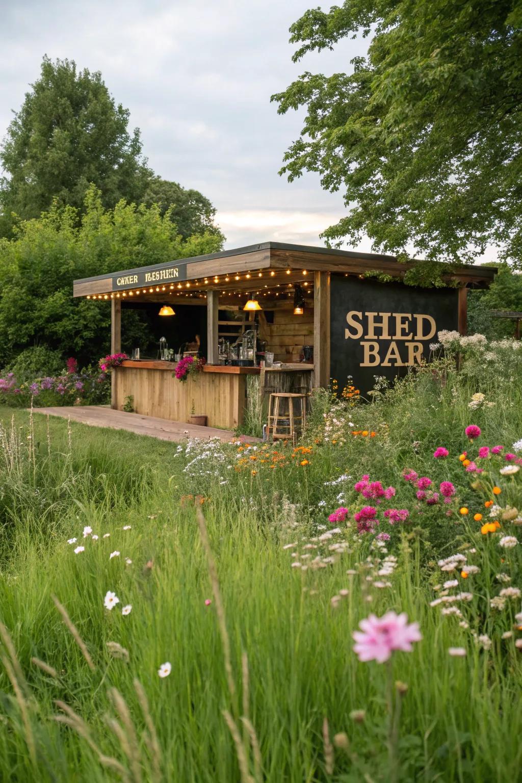 Change your shed bar into a garden escape with lots of greenery.