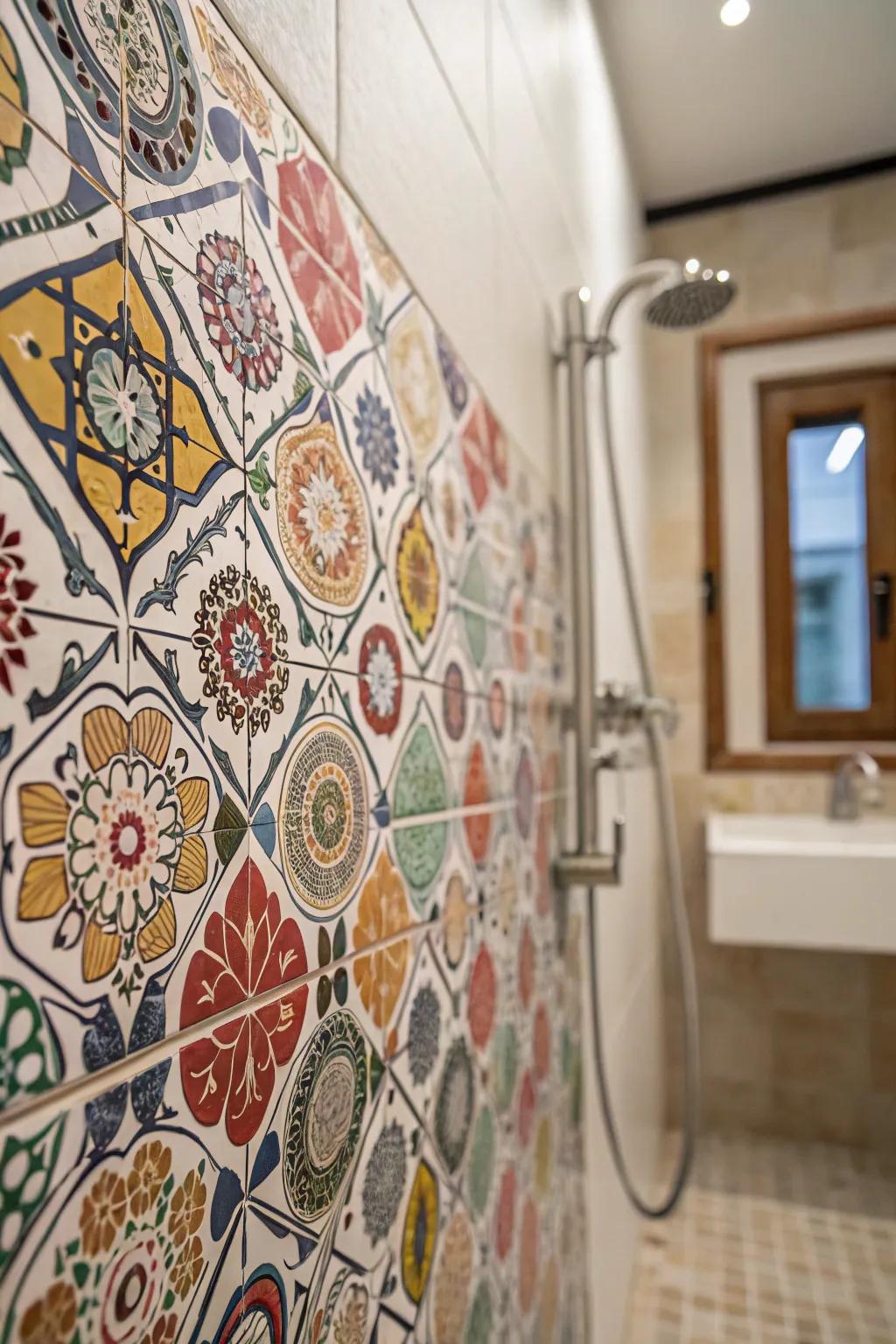 Inlay tiles enable imaginative and complex shower styling.