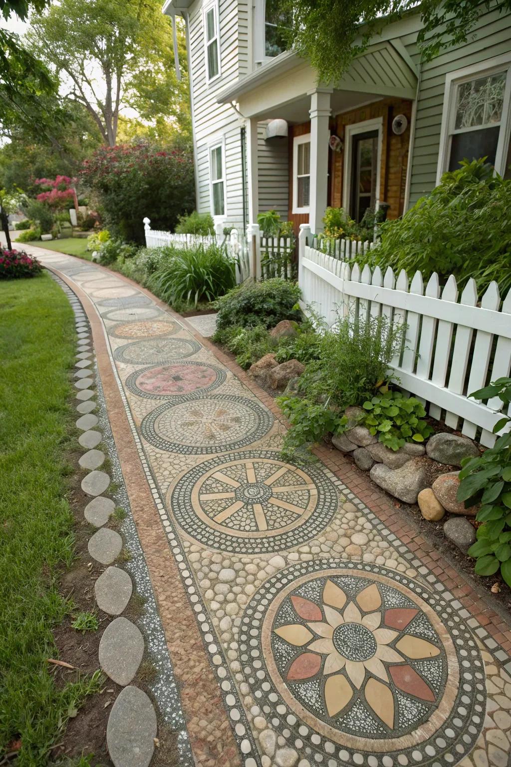 Rocky mosaics infuse artistic charm into your sidewalk.