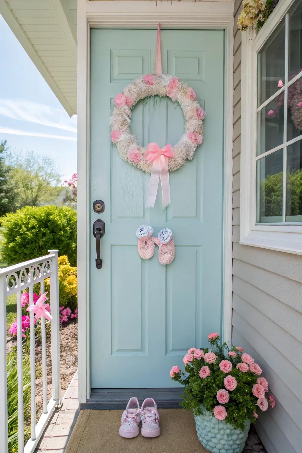 A friendly garland on the entrance establishes the ambiance for the celebration inside.