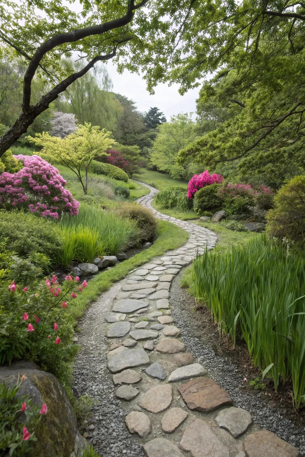 Curved pathways encourage an inviting and organic flow within gardens.