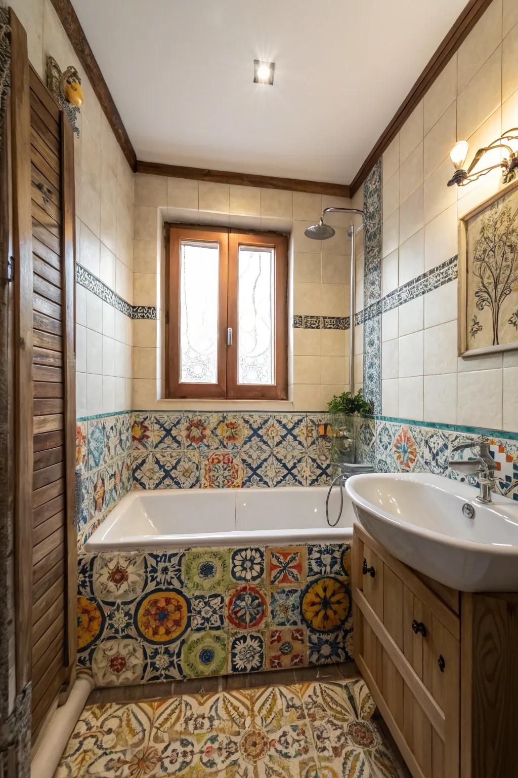 Ornamental blocks give a small bathroom character.
