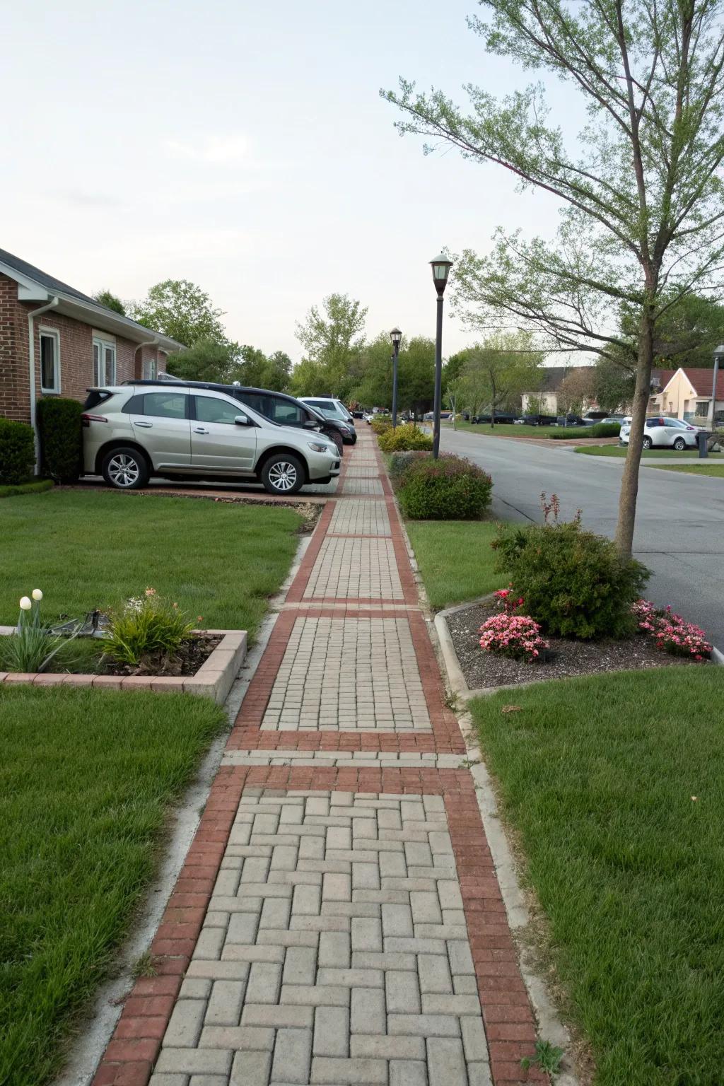 Utilize brick routes to delineate parking and pedestrian zones.