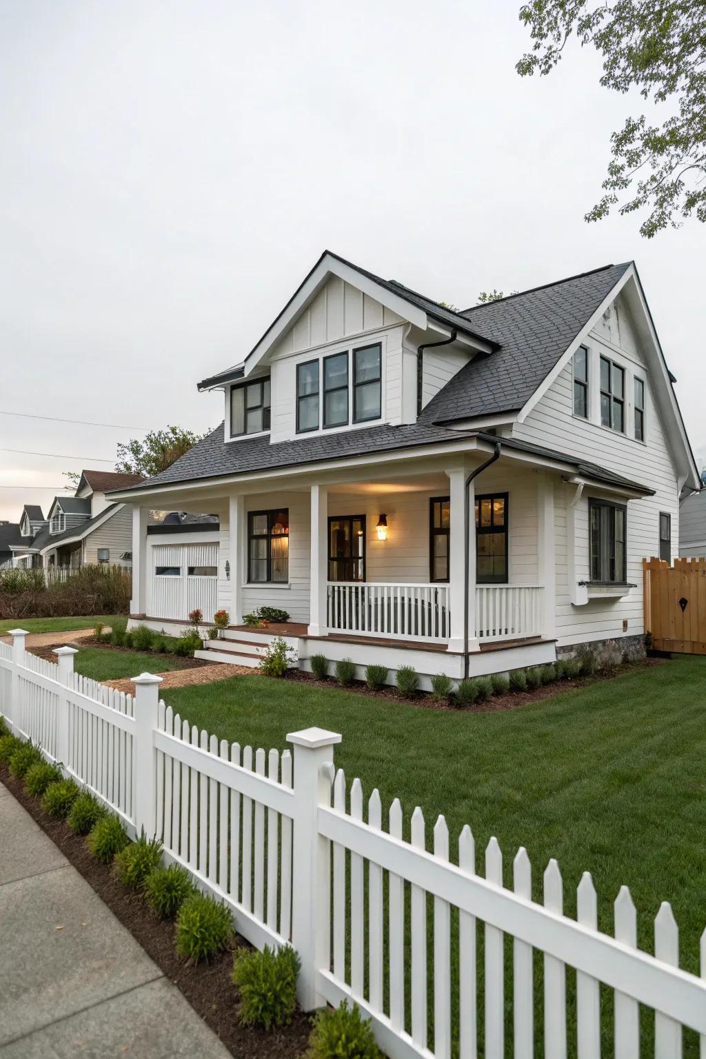 A fusion of modern and traditional styles yields a timeless facade.