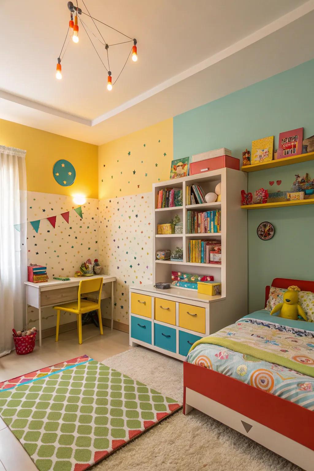 Bright colors and playful decor create an inviting and stimulating environment.