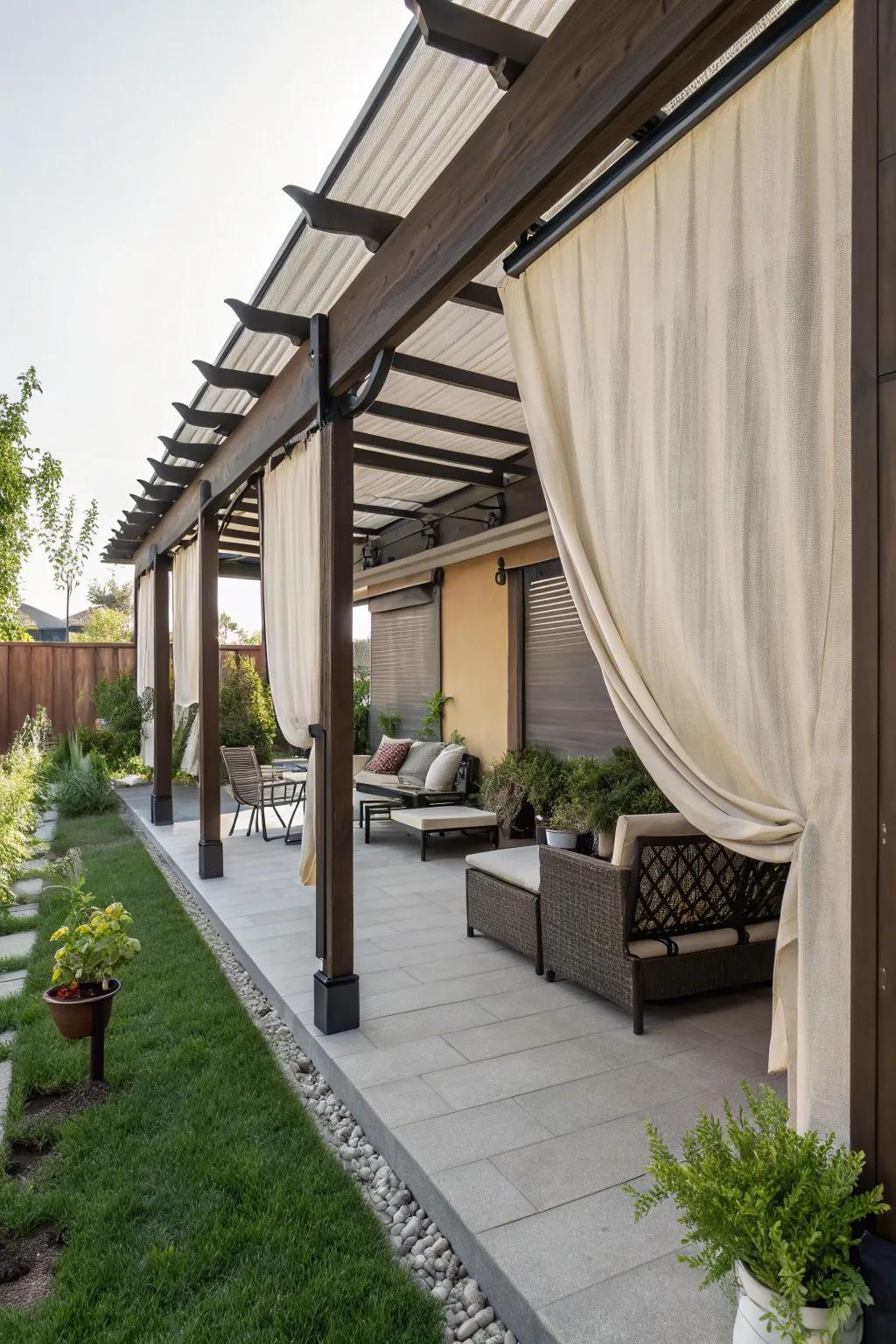 Gliding cloth screens lend versatility and style to a small framework.