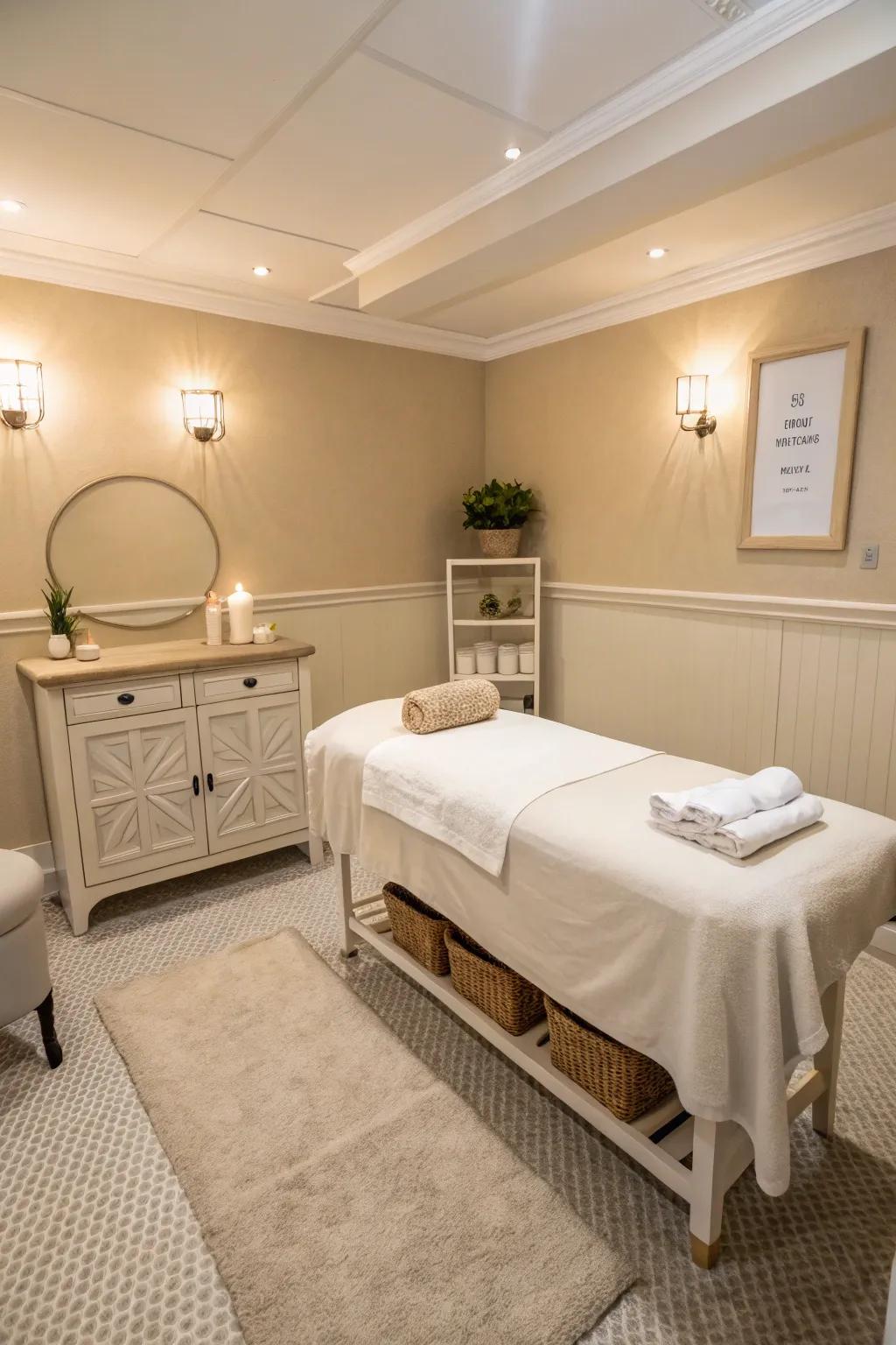 Neutral colors expand visual space, promoting a soothing setting.