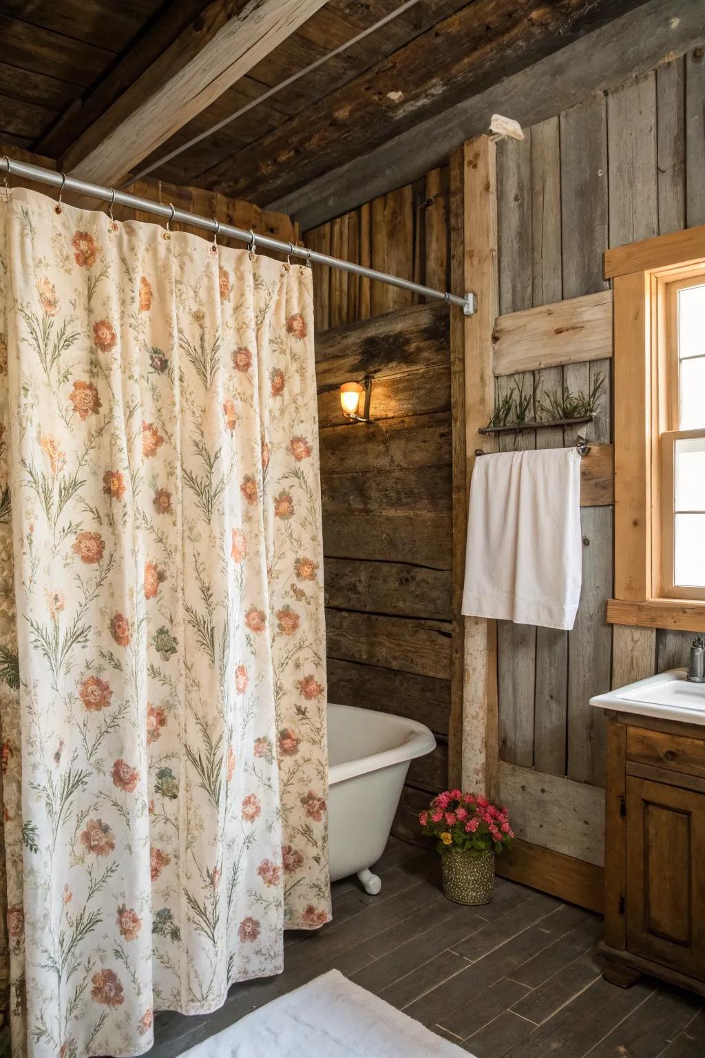 Antique shower curtains contribute a nostalgic charm to your bathroom.