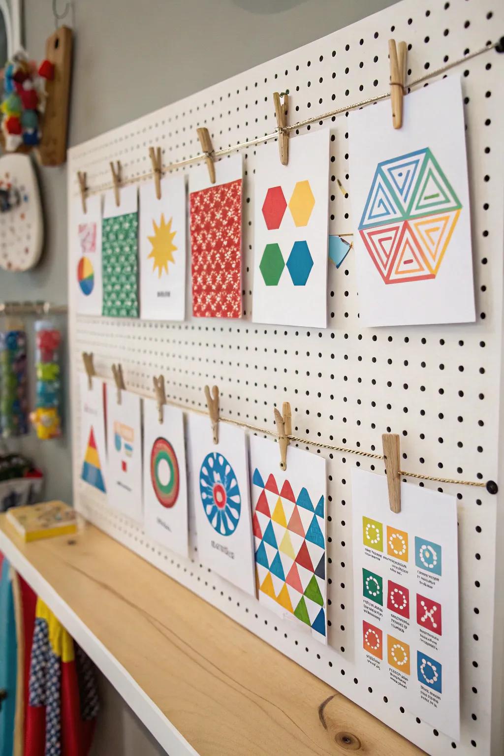 Try a pegboard for an adaptable sticker display.