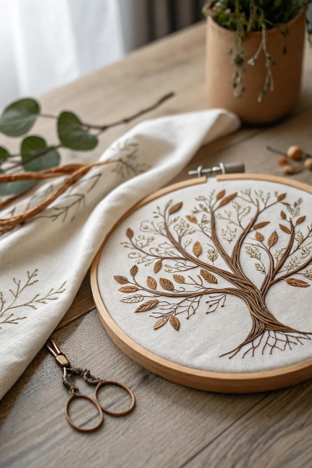 Embrace nature's tranquility with this stunning tree form stitching, perfect for bringing a calming touch to any space.